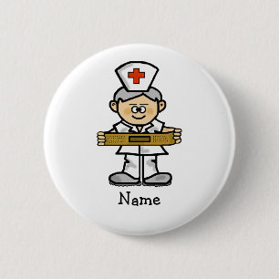 Badge Rond 5 Cm Infirmière mâle avec le bouton de cheveux gris C