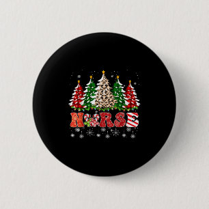 Badge Rond 5 Cm Infirmière sapin de Noël léopard Buffalo Plaid Red