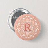Badge Rond 5 Cm Initiale florale rose personnalisée (Devant & derrière)