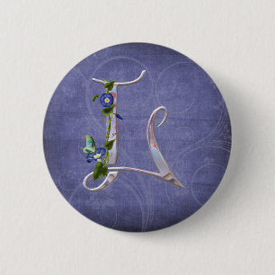 Badge Rond 5 Cm Initiale précieuse L de papillon