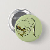 Badge Rond 5 Cm Initiales A d'oiseau chanteur (Devant & derrière)
