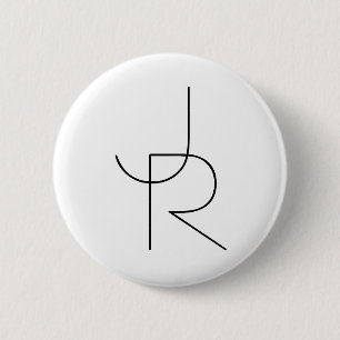 Badge Rond 5 Cm Initiales superposées Noir sur blanc