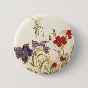 Badge Rond 5 Cm Insectes et fleurs par Utamaro