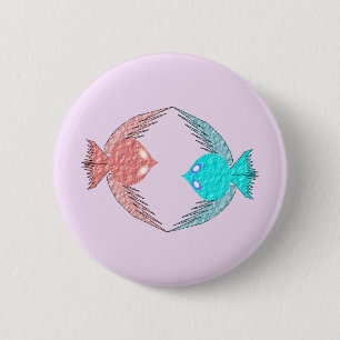 Badge Rond 5 Cm Inséparables roses et bleus mignons