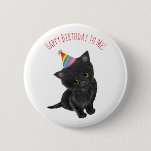 Badge Rond 5 Cm insigne d'anniversaire de chaton noir personnalisé
