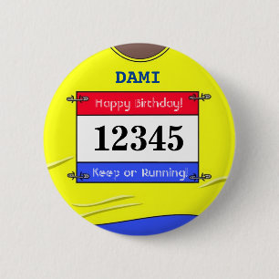 Badge Rond 5 Cm Insigne d'anniversaire pour un coureur (Jaune)