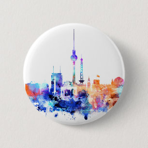 Badge Rond 5 Cm Insigne orange bleu de Berlin d'aquarelle