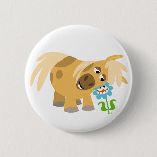 Badge Rond 5 Cm Insigne tendre de bouton de poney et de fleur de