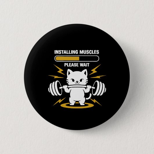 Badge Rond 5 Cm Installation Muscles Veuillez Patienter Gym Cat Bo (Devant)