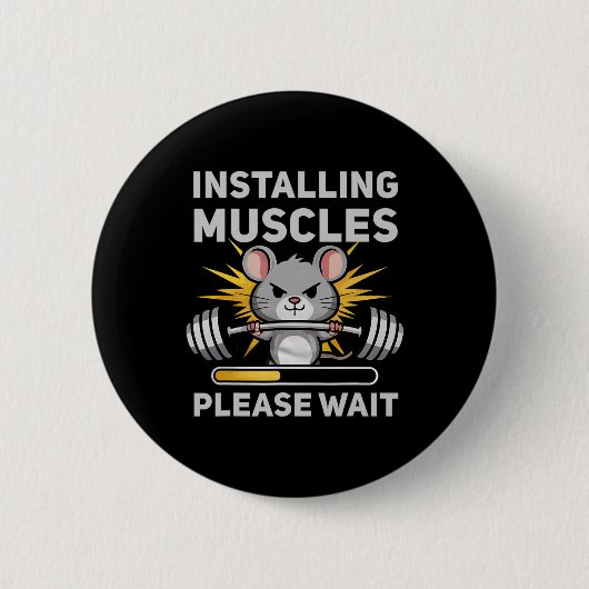 Badge Rond 5 Cm Installation Muscles Veuillez Patienter Joli Rat G (Devant)