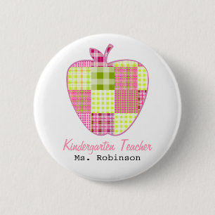 Badge Rond 5 Cm Institutrice gardienne d'Apple de plaid
