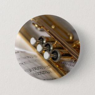 Badge Rond 5 Cm Instrument en laiton de trompette et de feuille de