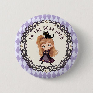 Badge Rond 5 Cm Invitation anniversaire Chibi sorcière 1 an aquare