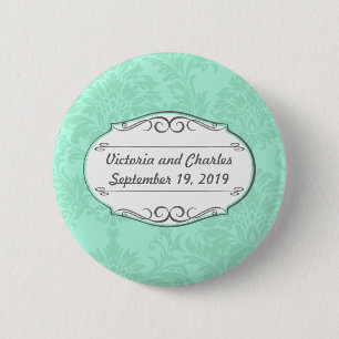 Badge Rond 5 Cm Invitation de Mint Mariage damassé moderne