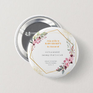 Badge Rond 5 Cm Invitation Élégante Fleurie Géométrique Dorée pour