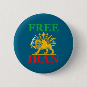 Badge Rond 5 Cm Iran Drapeau Iranien Lion Dos Artwork