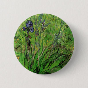 Badge Rond 5 Cm Iris de Vincent van Gogh, Vintage Garden Flowers