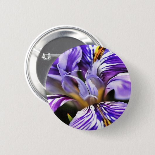 Badge Rond 5 Cm Iris In Violet Lilac and Purple Botanical Art (Devant & derrière)