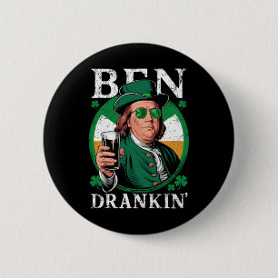 Badge Rond 5 Cm Irish Ben Drankin Beer - St Pattys Hommes Et Femme