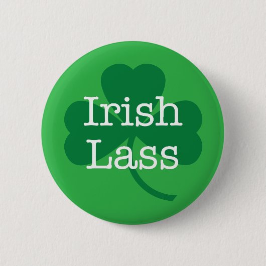 Badge Rond 5 Cm Irish Lass, Bouton Shamrock vert (Devant)