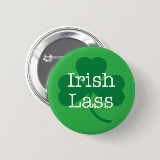Badge Rond 5 Cm Irish Lass, Bouton Shamrock vert (Devant & derrière)