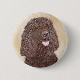 Badge Rond 5 Cm Irish Water Spaniel Peinture - Original Dog Art