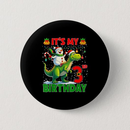 Badge Rond 5 Cm It’s My 3rd Birthday Xmas Snowman Riding Dinosaur  (Devant)