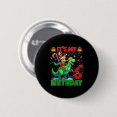 Badge Rond 5 Cm It’s My 6th Birthday Xmas Reindeer Riding Dinosaur (Devant & derrière)
