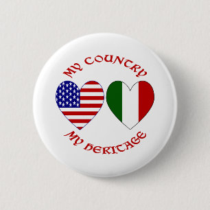 Badge Rond 5 Cm Italie Drapeau USA Cœurs Mon Pays Mon Patrimoine