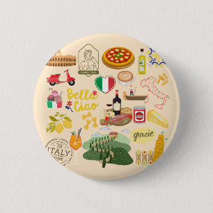 Badge Rond 5 Cm Italie Symboles Amateurs de voyage
