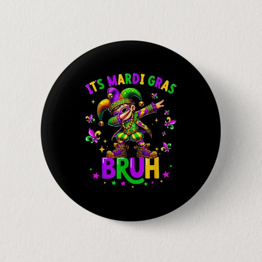 Badge Rond 5 Cm It's Mardi Gras Bruh Dabbing Leprechaun Jester New (Devant)