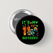 Badge Rond 5 Cm It's My 11th Birthday Pixel Number Video Game Game (Devant & derrière)