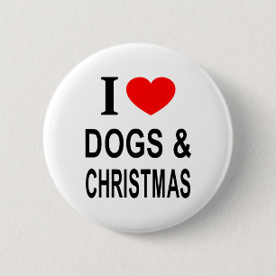 BADGE ROND 5 CM J' ❤️ CHIENS & NOËL J'AIME LES CHIENS & NOËL J'AIM