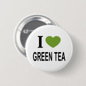 Badge Rond 5 Cm J'❤️ THÉ VERT avec coeur vert J'AIME THÉ VERT (Devant & derrière)