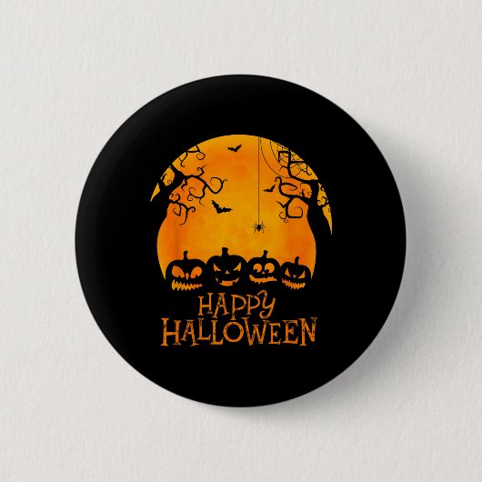 Badge Rond 5 Cm Jack-o'-lantern Face Joyeux Halloween Citrouilles  (Devant)