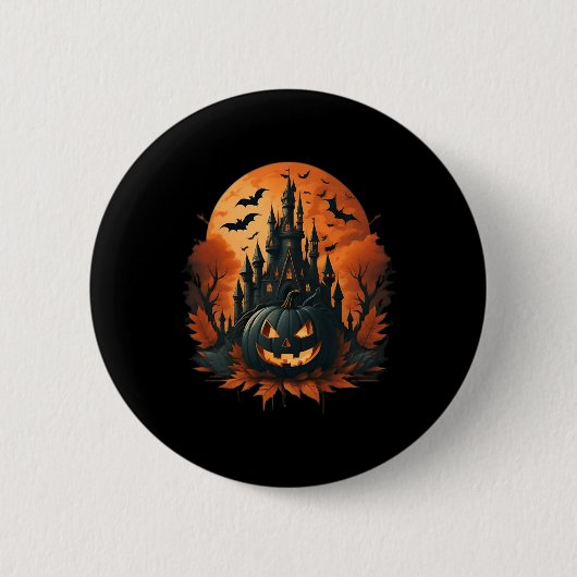 Badge Rond 5 Cm Jack O'Lantern Face Halloween Citrouille Éffrayant (Devant)
