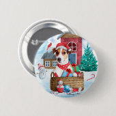Badge Rond 5 Cm Jack Russell Chien dans la neige Maison de chien d (Devant & derrière)