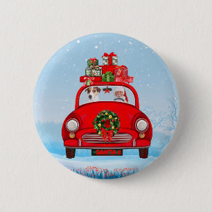 Badge Rond 5 Cm Jack Russell  Chien dans une voiture avec le Père 