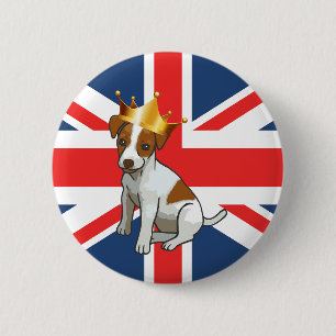 Badge Rond 5 Cm Jack Russell mignon portant une couronne et Union