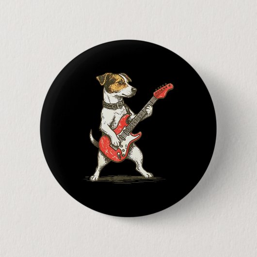 Badge Rond 5 Cm Jack Russell Terrier Dog Playing Guitar Rocker Gui (Devant)