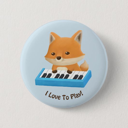 Badge Rond 5 Cm J'adore jouer à la belle Fox sur Piano Kids Button (Devant)
