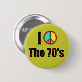 Badge Rond 5 Cm J'adore le signe de la Paix des années 70 (Devant & derrière)