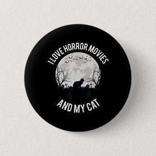 Badge Rond 5 Cm J'adore les films d'horreur et mon chat