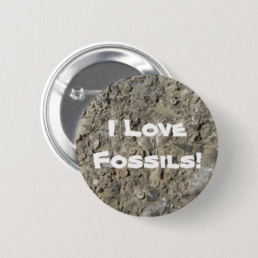 Badge Rond 5 Cm J'adore les fossiles ! (empreinte de hachis fossil (Devant & derrière)