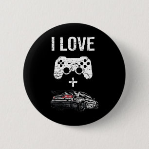Badge Rond 5 Cm J'adore les jeux et les voitures - Drôle de joueur
