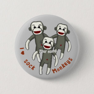 Badge Rond 5 Cm J'adore les singes en chaussettes