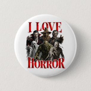 Badge Rond 5 Cm J'adore l'horreur