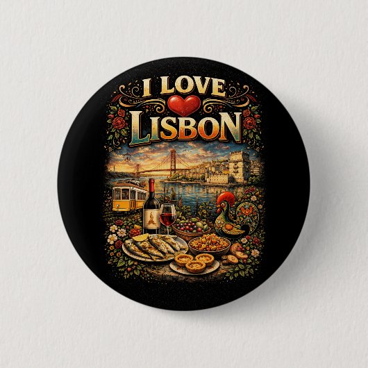 Badge Rond 5 Cm J'adore Lisbonne (Devant)