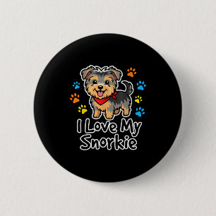 Badge Rond 5 Cm J'adore mon chien mélange de Schnauzer cut Yorkie