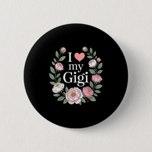 Badge Rond 5 Cm J'adore mon gigi floral heart grand-mère 